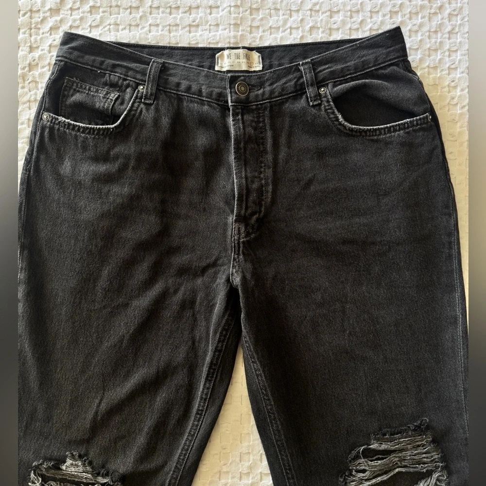 Free People We The Free Black Distressed Cropped Jeans Raw Hem Womens 31